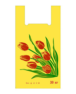 Пакет майка ПНД «Тюльпаны» желтый, 30х55см, 20 мкм, упаковка 100 штук