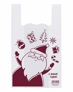 Пакет майка ПНД «Дед Мороз» белый, 30х55см, 14 мкм, упаковка 100 штук